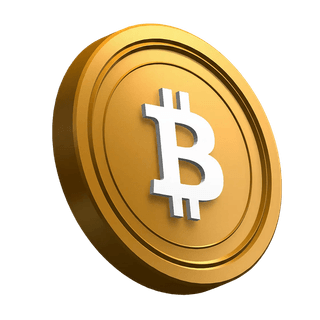 Moneda de Bitcoin (BTC) en posición inclinada dentro del diseño de la sección principal